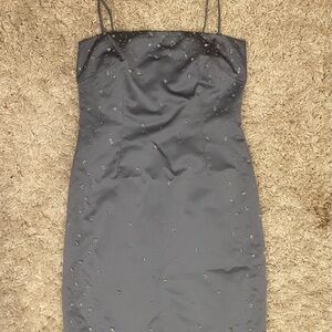 Laundry By Shelli Segal Gray Beaded Spaghetti-Strap Mini Dress